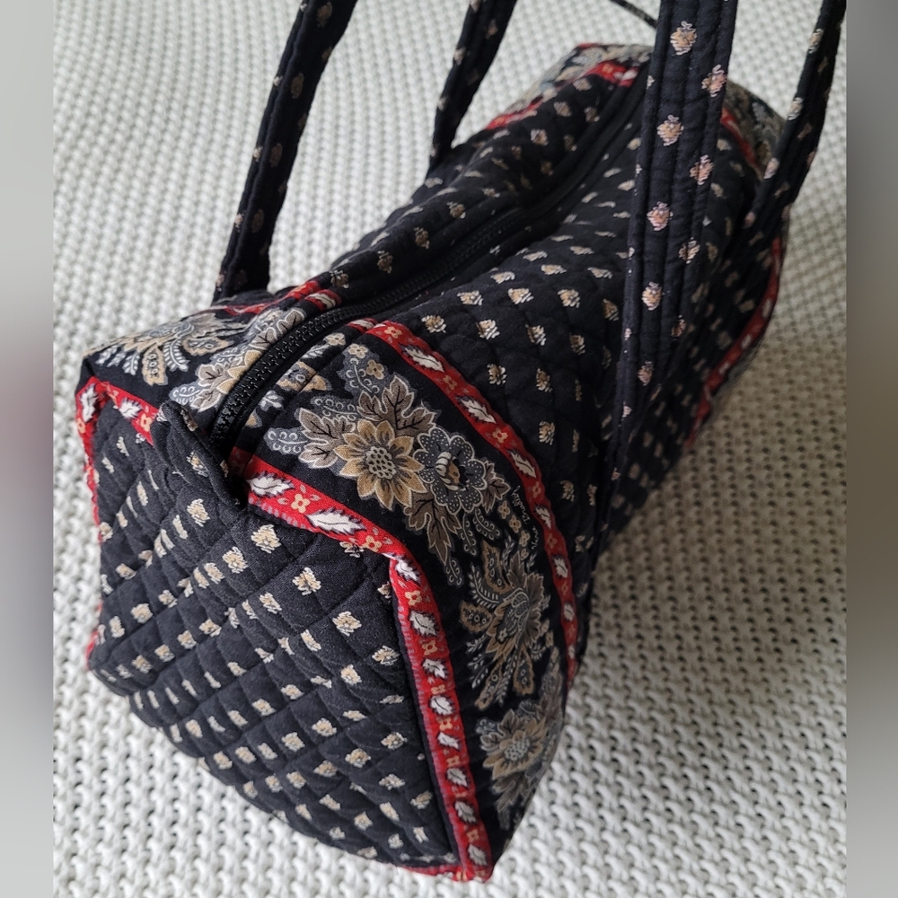 Vera Bradley 100% Cotton Small Duffel Bag In Classic Black & Red Floral Print